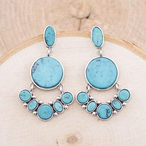Western Dangle Turquoise Semi Stone Earrings - Picture 1 of 4